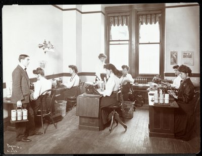 Interior View of Women at Dictating Machines at the New York Edison Co., 55 Duane Street, New York, 1910 by Byron Company